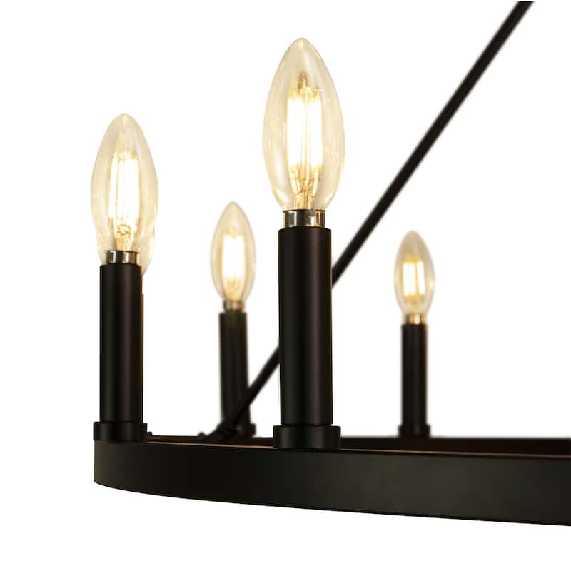 12 Light Chandelier Wagon Wheel (37” Wide) Matte Black Steel Frame