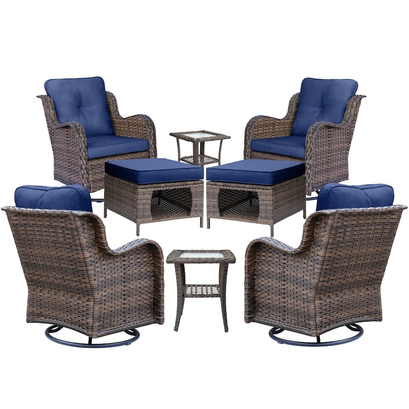 8 Piece Outdoor Patio Swivel Glider Chairs Ottoman Set with Side Table