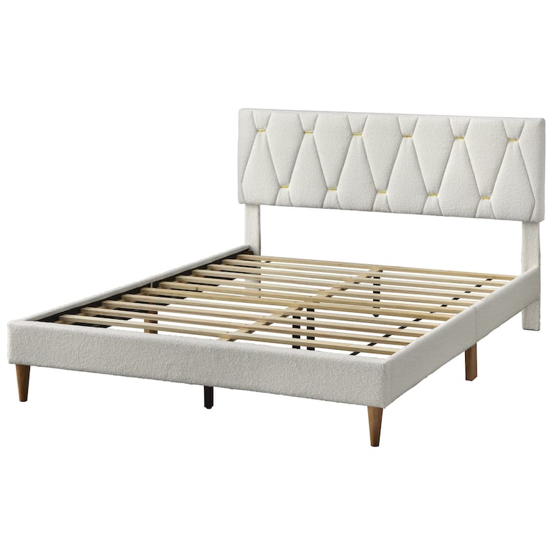 Lifestorey Vivienne Upholstered Platform Queen Bed with Solid Wood Legs
