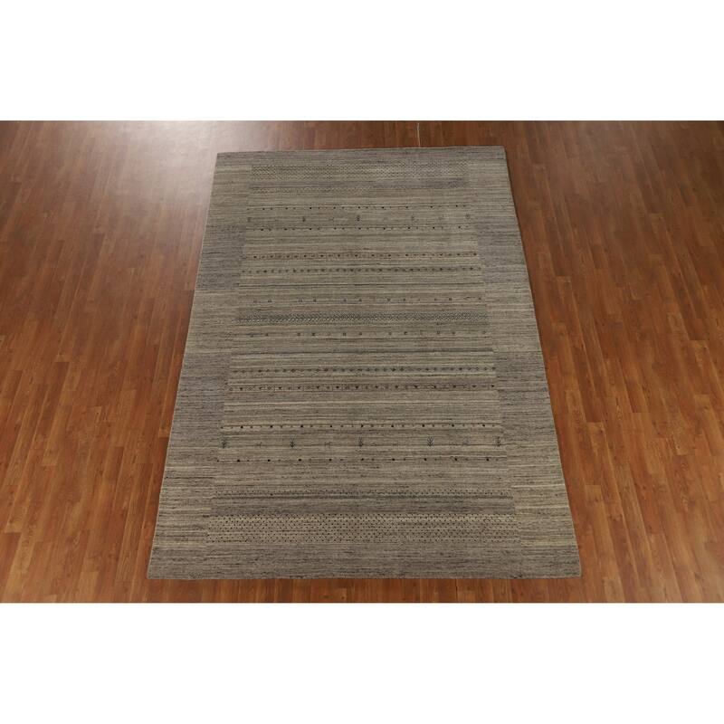 Hand Knotted Oriental 100% Wool Carpet Tribal Tribal Beige & Ivories Gabbeh Area Rug - 9' 9'' X 6' 7''