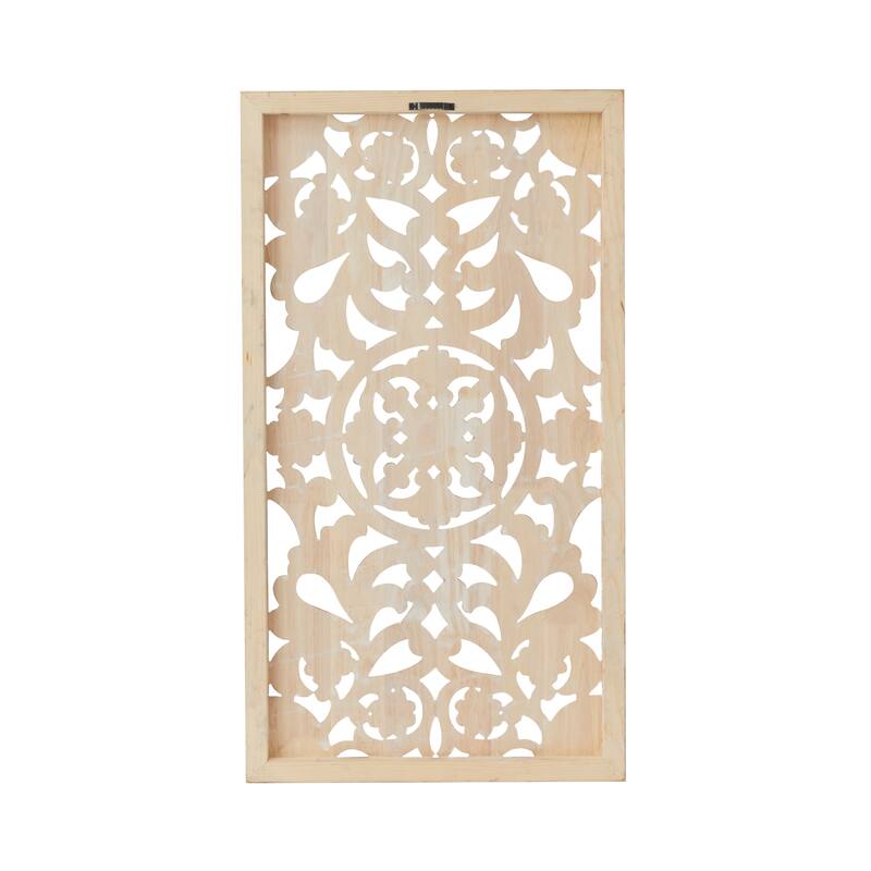 Brown Wood Handmade Intricately Carved Floral Home Wall Decor
