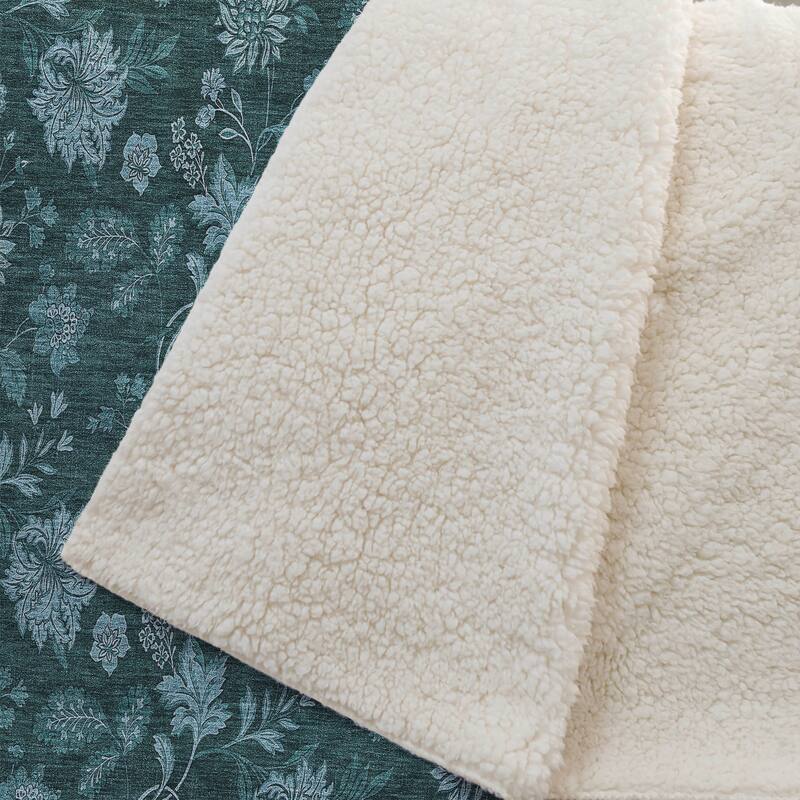 Premium Machine Washable Traditional Floral Sherpa Throw Blanket