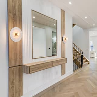 Fina 12 in. 1-Light Matte Black Indoor Wall Sconce Light with Natural Marble for Bathrooms