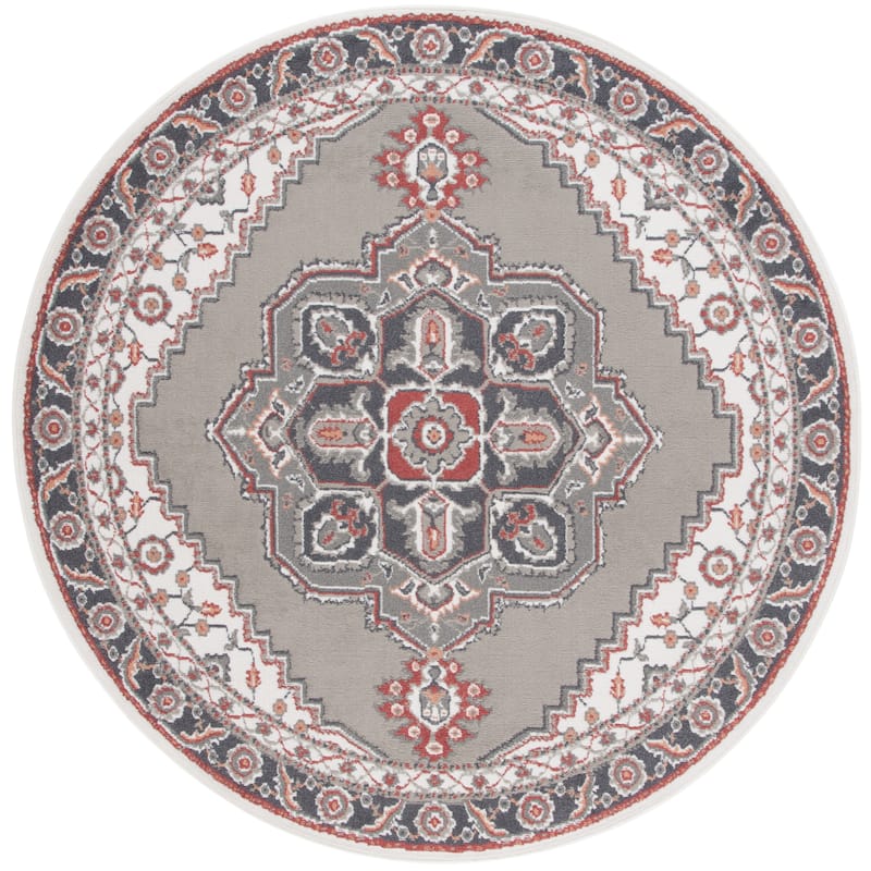 SAFAVIEH Pyramid Peroline Traditional Oriental Rug - 6'7" Round - Grey/Ivory/Rust