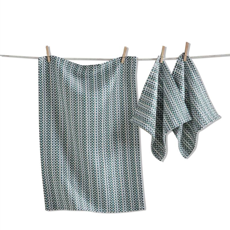 Variegated Green Dishtowel and Cloth Set - Cotton Kitchen Towels for Everyday Use - Machine Washable - 26 x 18 Inches