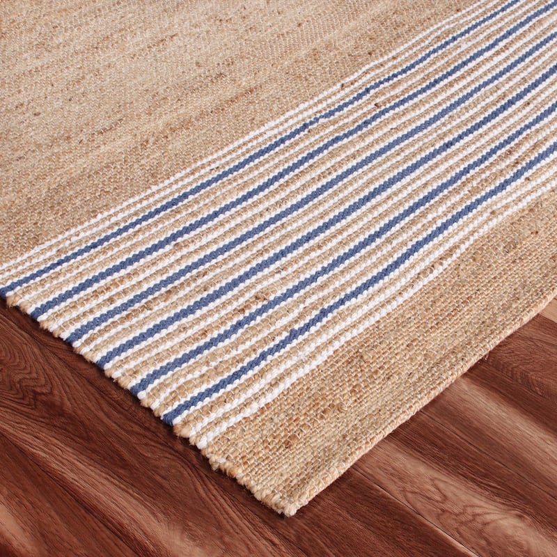 Sevita Contemporary Coastal Striped Handwoven Jute Area Rug