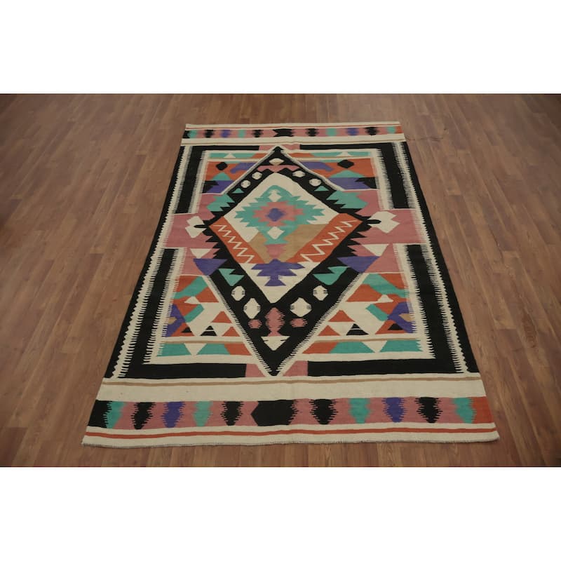 Hand Woven Oriental 100% Wool Carpet Southwestern Tribal Multi-Colored Kilim Area Rug - 8' 0'' X 5' 0''