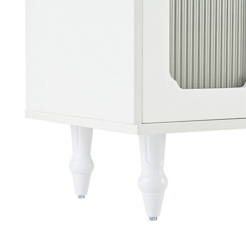 Retro Design TV Stand with Fluted Glass Doors and Adjustable Shelves for TVs Up to 78''