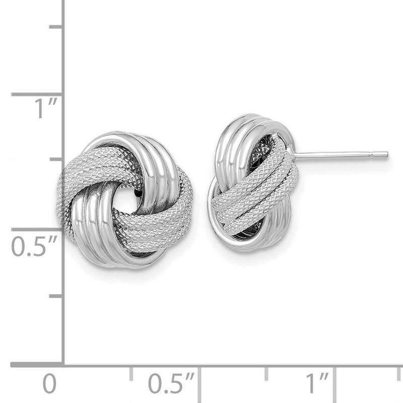 Curata 14k White Gold 12.5mm Textured Love Knot Post Earrings