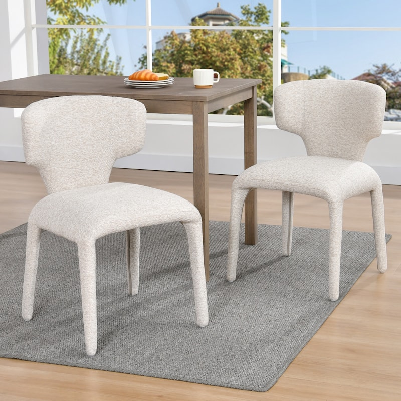 Modern 19.5" W Upholstered Boucle Woven Plush Dining Chair Iron Legs - Set of 2 - Cream