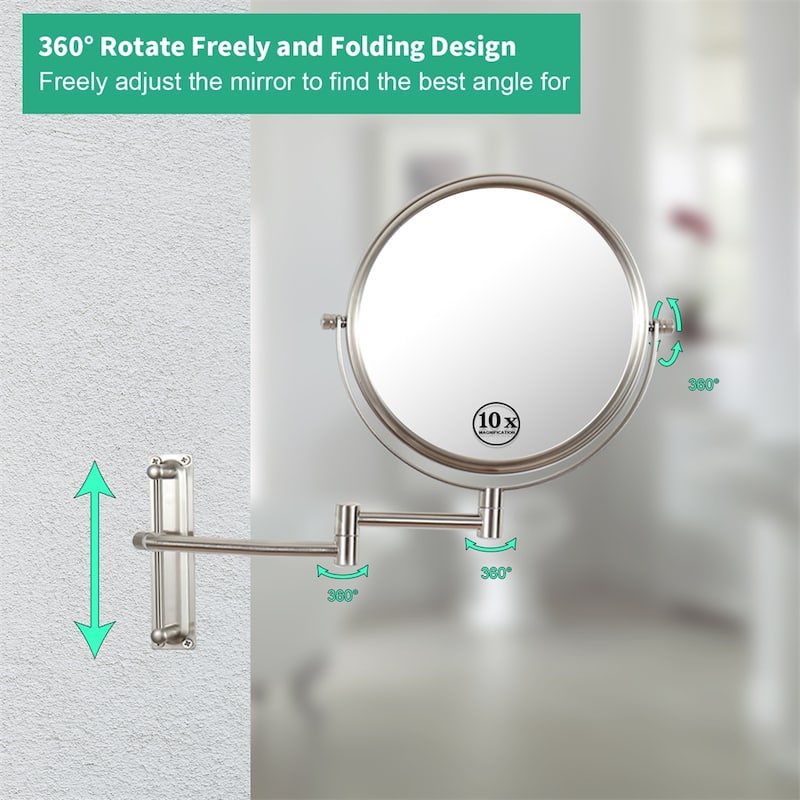 10x Magnifying Wall Mounted Mirror Finish Satin Nickel Finish