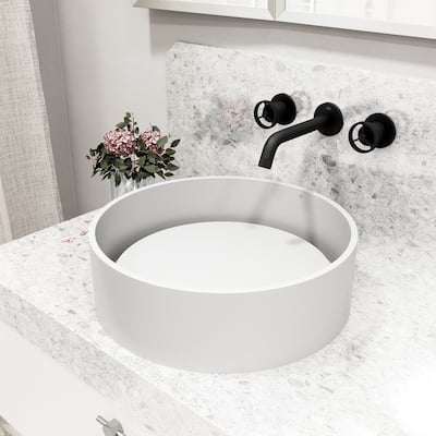 VIGO Anvil Matte Stone Vessel Bathroom Sink with Cass Wall Mount Bathroom Faucet and Pop-Up Drain