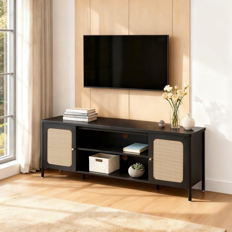 Spruce & Spring 62" Bohemian TV Stand Modern Media Console Entertainment Center - Black