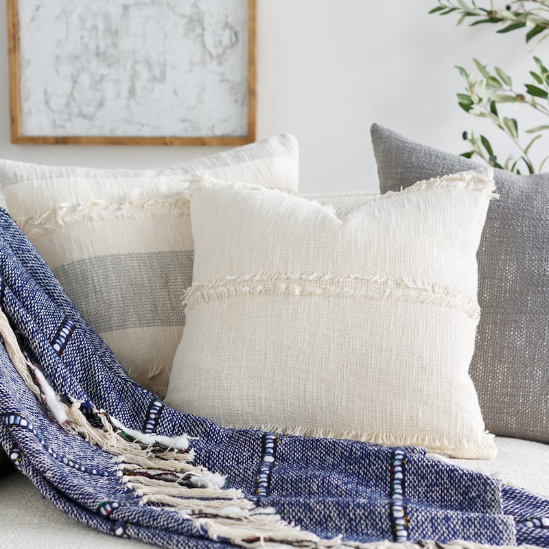 Aylah Solid Woven Cottage Coastal Throw Pillow - 22"H x 22"W - Polyester