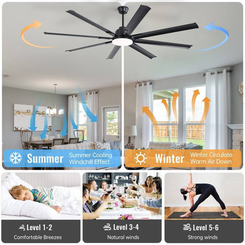 52 Inch/66 Inch/72 Inch Modern Ceiling Fan with Dimmable LED Light ,Remote&APP Control,8 Blades for Large Living Room,Porch