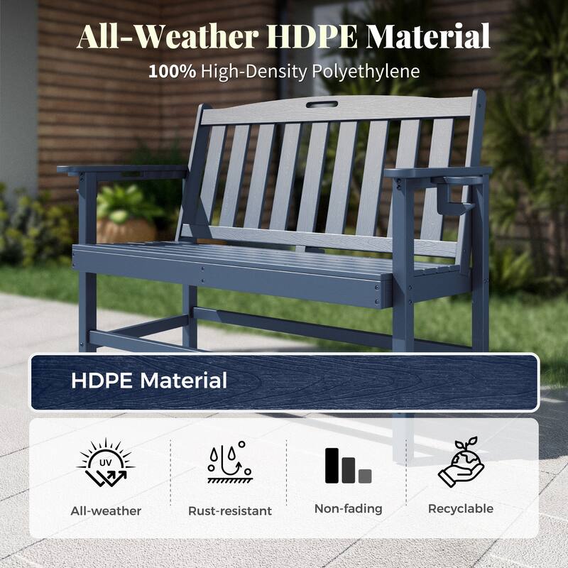 MAISON ARTS 50 Inch HDPE Outdoor Bench, All Weather 2 Seat Garden Bench with Reinforced Support Structure