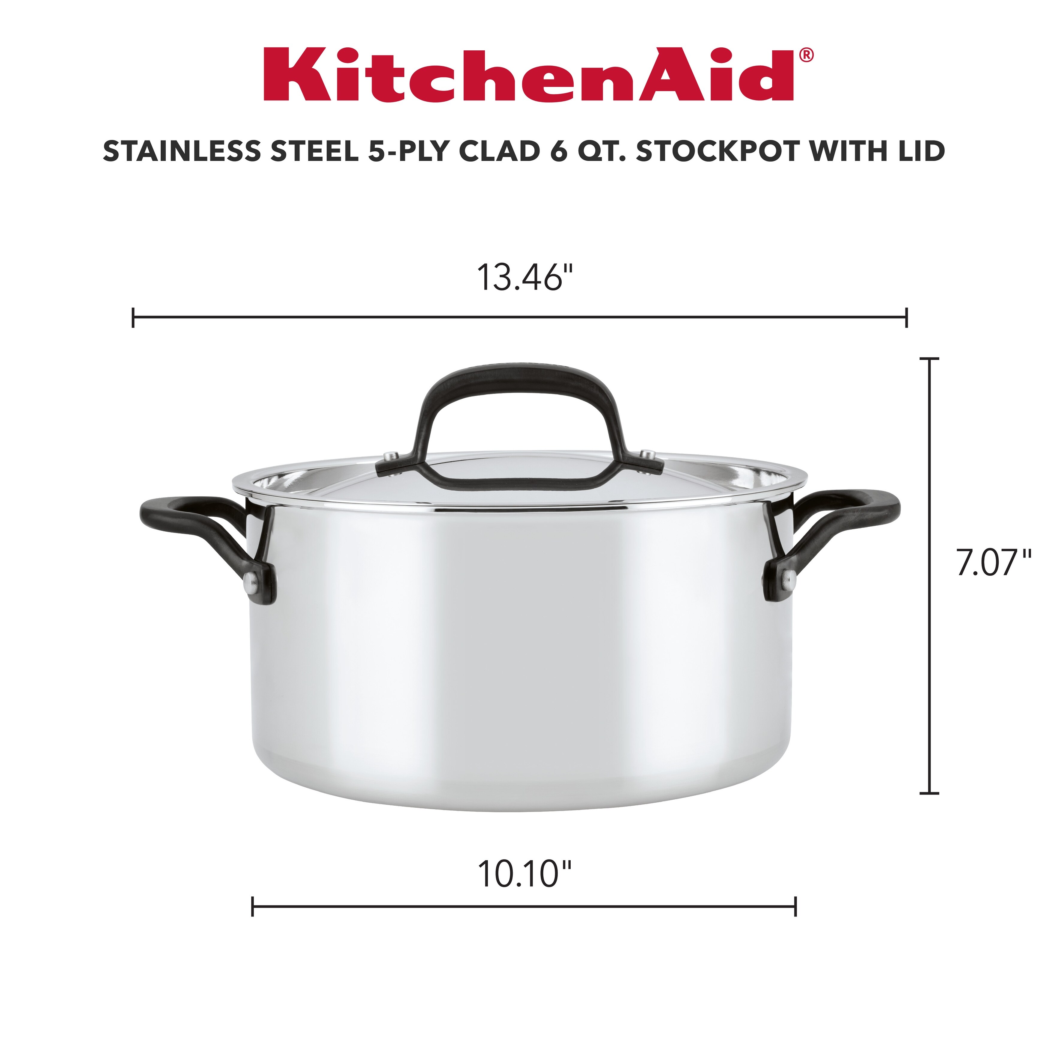 KitchenAid 5-Ply Clad Stainless Steel Induction Stockpot with Lid · 6 QT ·  Polished Stainless Steel
