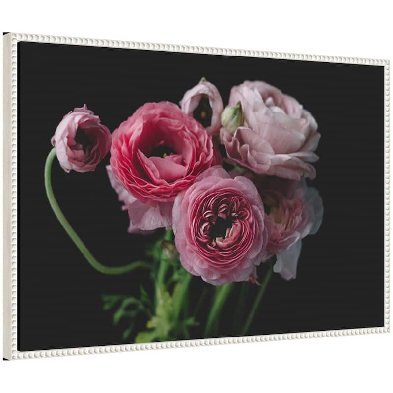 Kate and Laurel Sylvie Mood Dark Pink Ranunculus Flower Bouquet Framed Canvas by Kristy Campbell - 33x23 - White