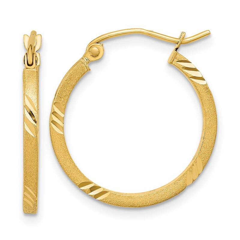 Curata 14k Yellow Gold Satin and Sparkle Cut Square Tube Hoop Earrings 21.74x1.75mm Wide 1.75mm Thick Jewelry Gifts for Women