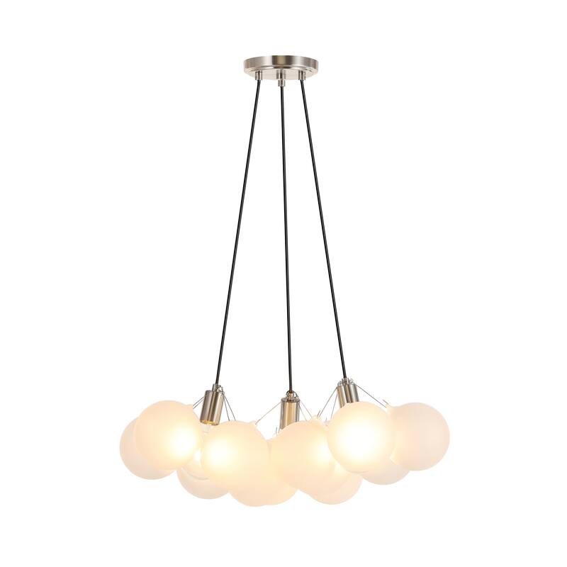 Rhys 24" 3-Light Mid-Century Glam Frosted Glass Orb LED Chandelier, White/Brushed Nickel, by JONATHAN Y - Brushed Nickel