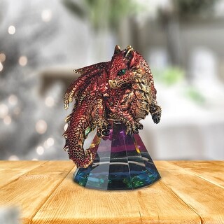 ICE ARMOR 3.5"H Red Volcano Dragon Standing on Pyramid Glass Figurine ...