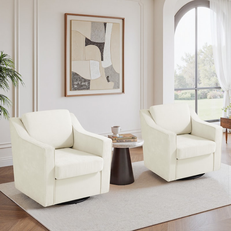 Chenille/Leather Swivel Barrel Chair(Set of 2) Modern Club Chair by UIXE