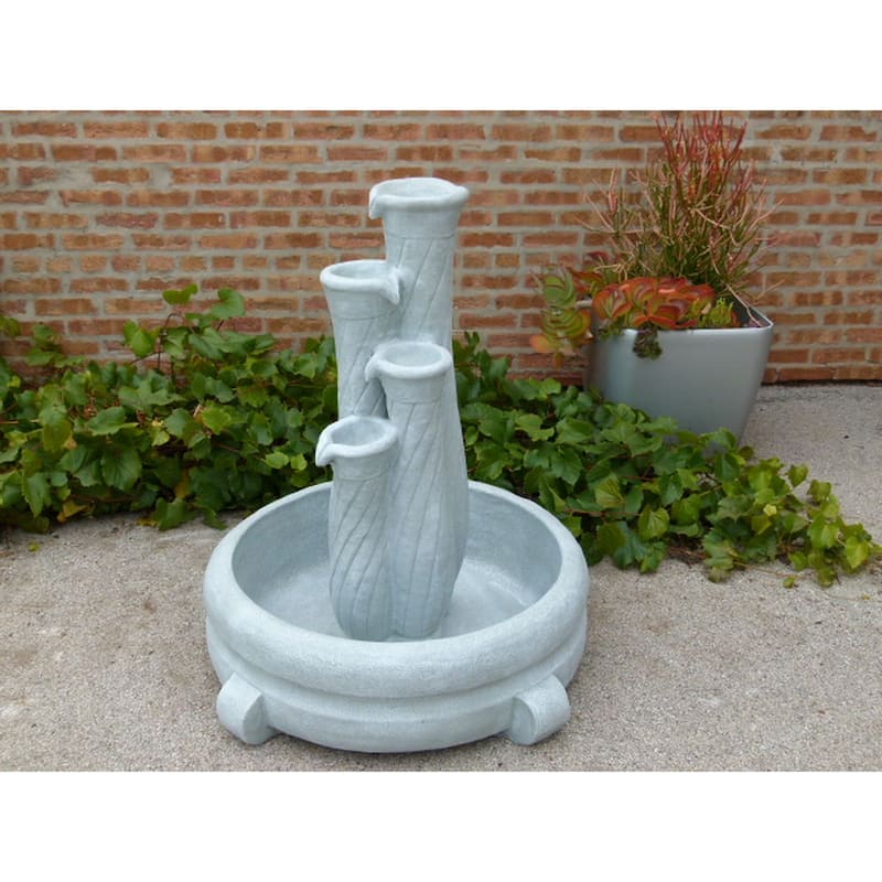 Cascading Four Jug Outdoor Garden Fountain - Marble White - 48"
