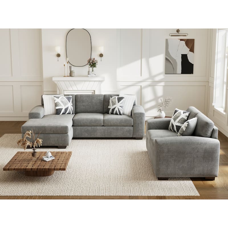 Roundhill Furniture Arden Living Room Sofa Set with Convertible Sofa Chaise and Loveseat, Posh Gray