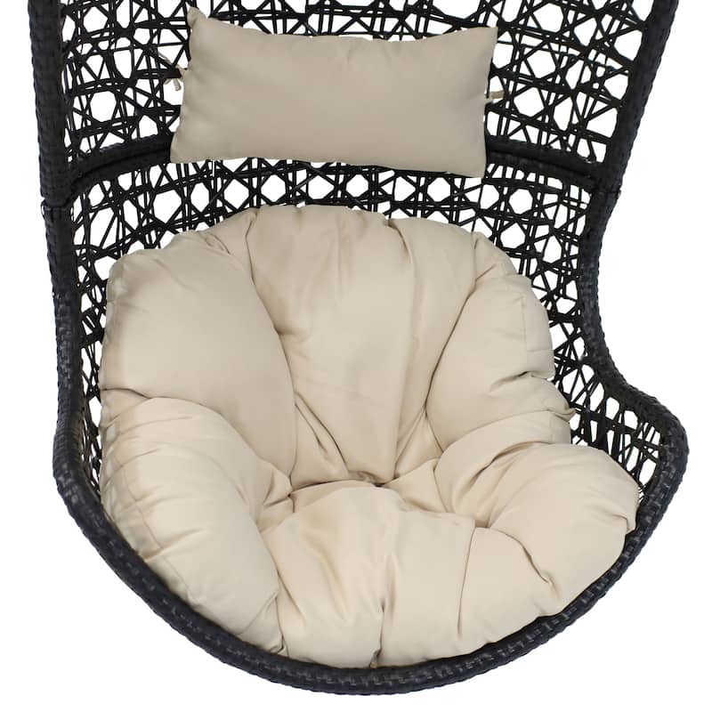 Cordelia Hanging Basket Egg Chair Swing- Resin Wicker - Beige Cushions
