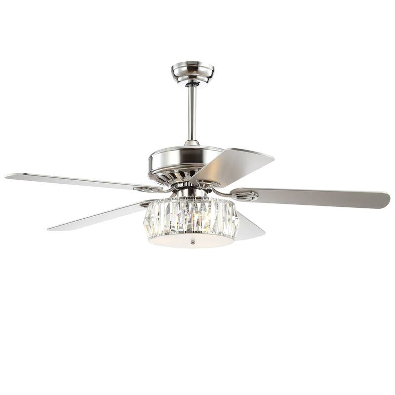 Becky 52" 3-Light Crystal Prism Drum LED Ceiling Fan With Remote, Chrome by JONATHAN Y