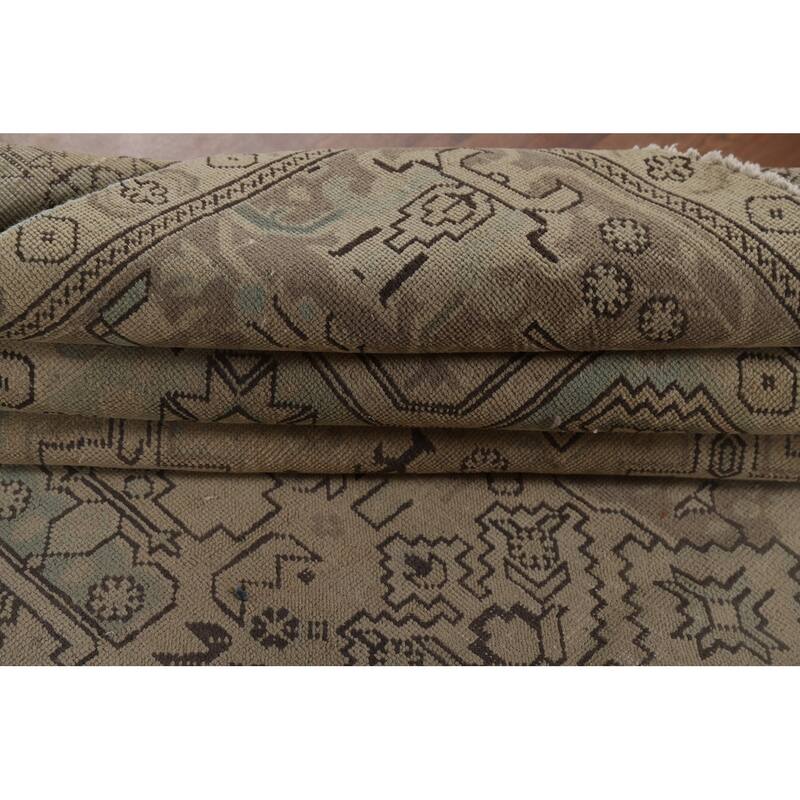 Distressed Geometric Tabriz Vintage Persian Rug Handmade Wool Carpet - 9'7" x 13'1"