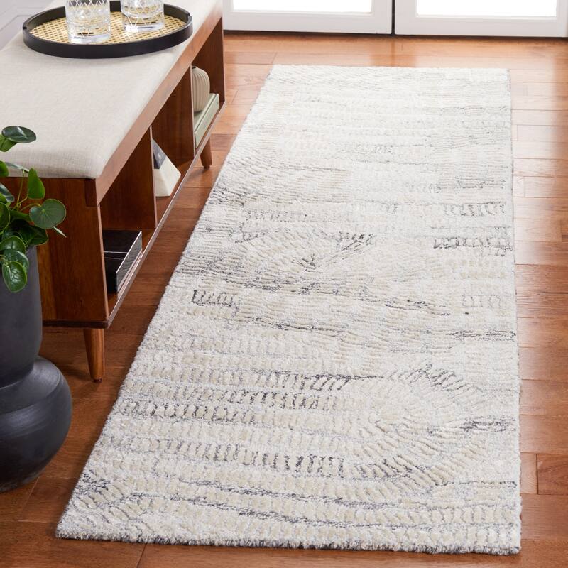 SAFAVIEH Handmade Glamour Emilija Modern Wool Rug - 2'3" x 8' Runner - Grey/Ivory