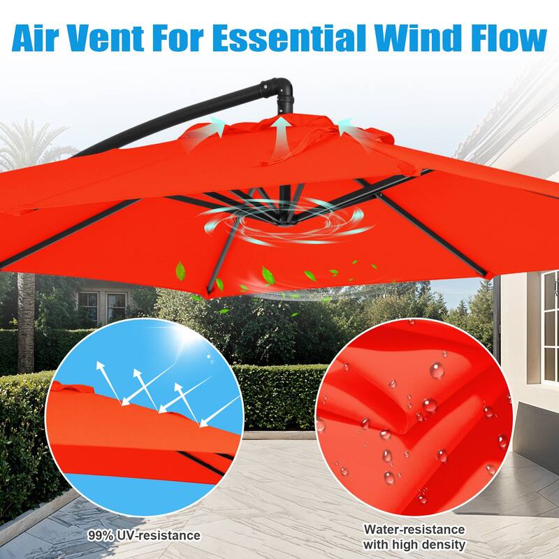 8ft×8ft Square Steel Crank-lift Cantilever Umbrella With Weighted Base