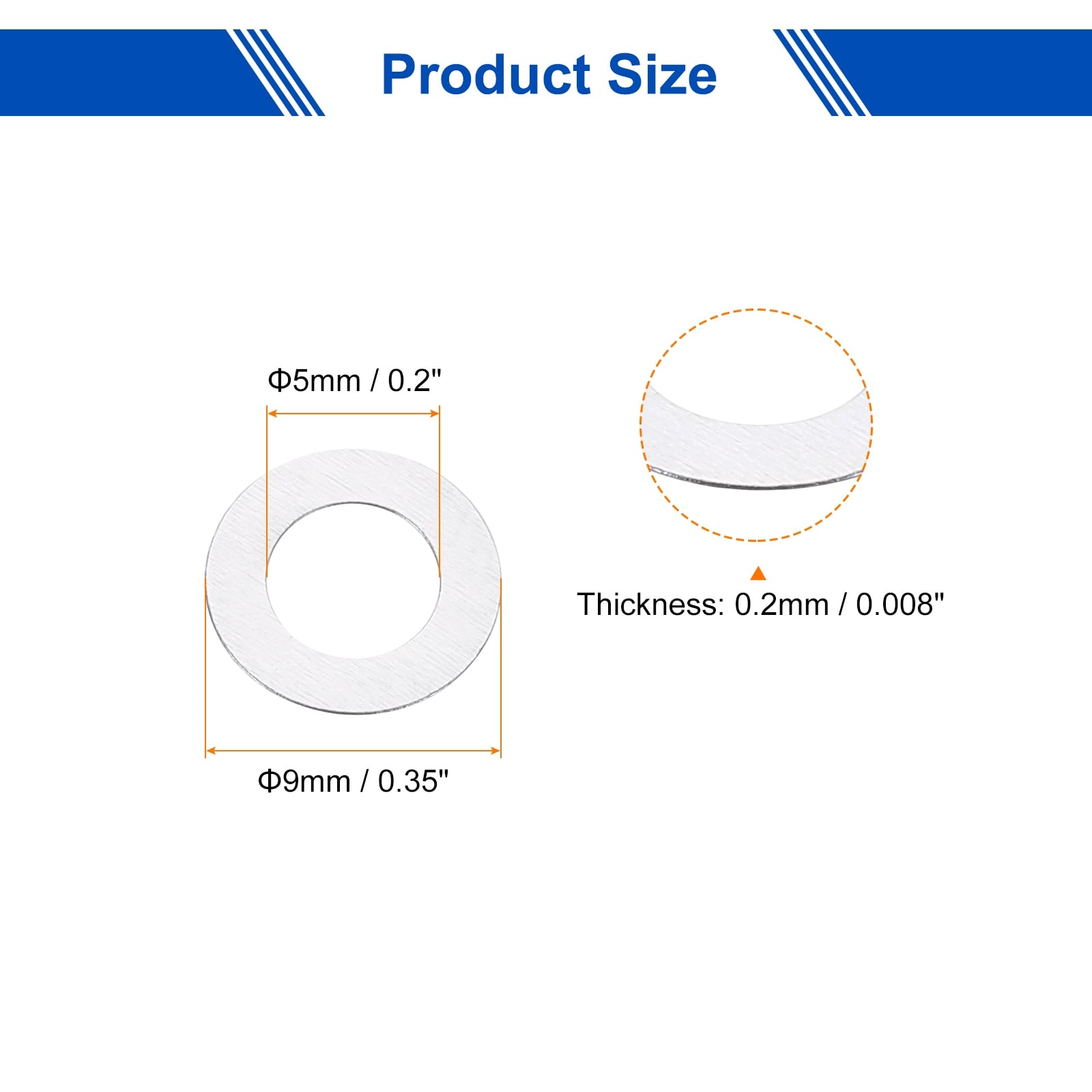 304 Stainless Steel Flat Washers, Ultra Thin Flat Spacer for Screw Bolt, Electronic Repair, Automotive