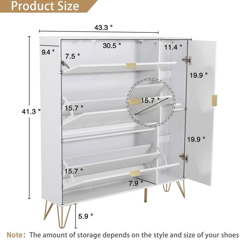 Shoe Cabinet Storage Cabinet with 3 Flip Drawers & Boot Rack Narrow Shoe Rack