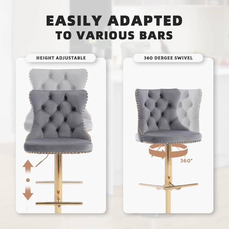 Velvet Upholstered Nailheads Tufted Swivel Bar Stools (Set of 6)