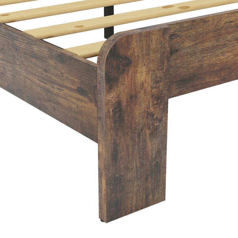 Industrial Style Wooden Platform Bed with Slatted Headboard