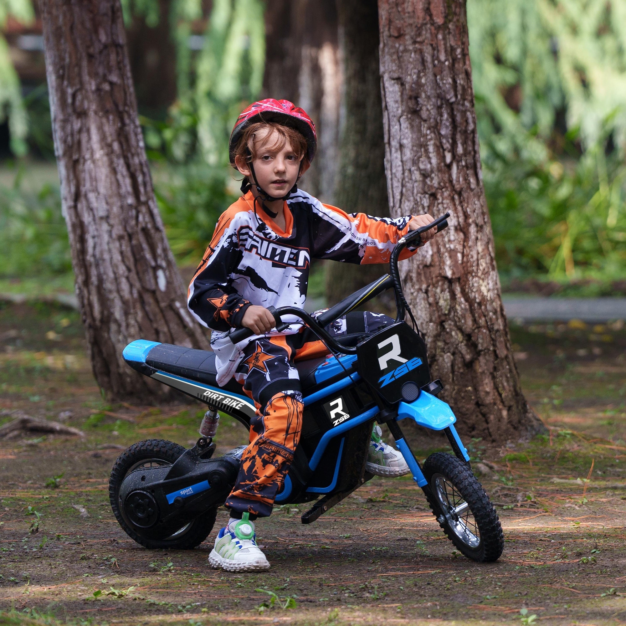24V Electric Motorcycle Blue Teen Electric Dirt Bike, Motorbike All-Terrain Electric Car with Built-in Music
