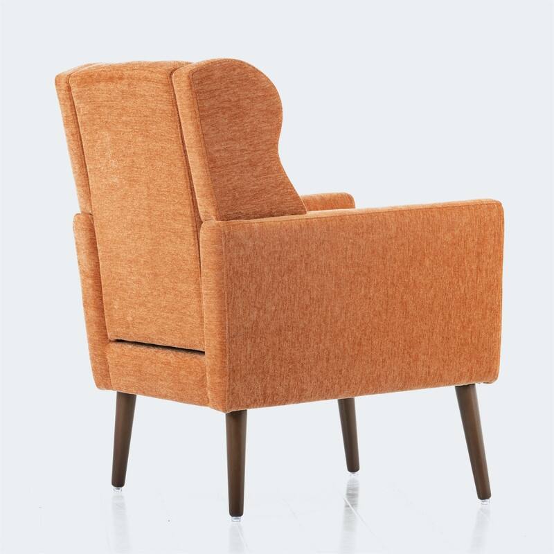 Modern Chenille Upholstered Armchair with Pillow and Solid Wood Leg