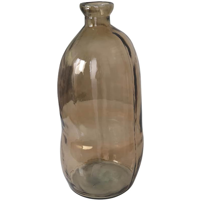 Recycled Glass Abstract Handmade Curved Spanish Bottle Decorative Vase - Green, Blue, Clear, Brown - Roche River Decor - Brown - 13"W, 29"H