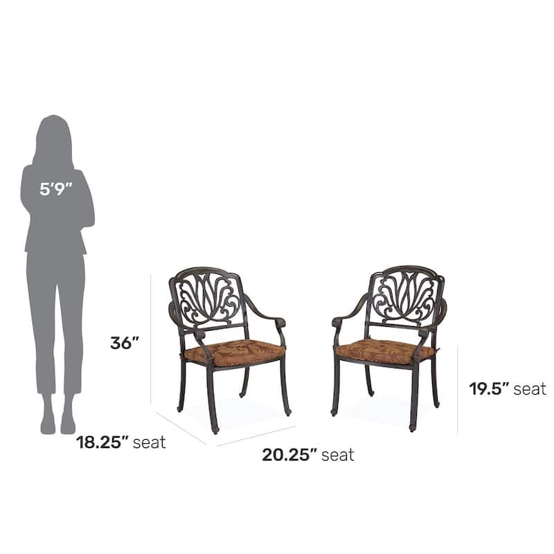 Capri Outdoor Solid Cast Aluminum Chair Pair with Weather-Resistant Polyester Cushions by Homestyles