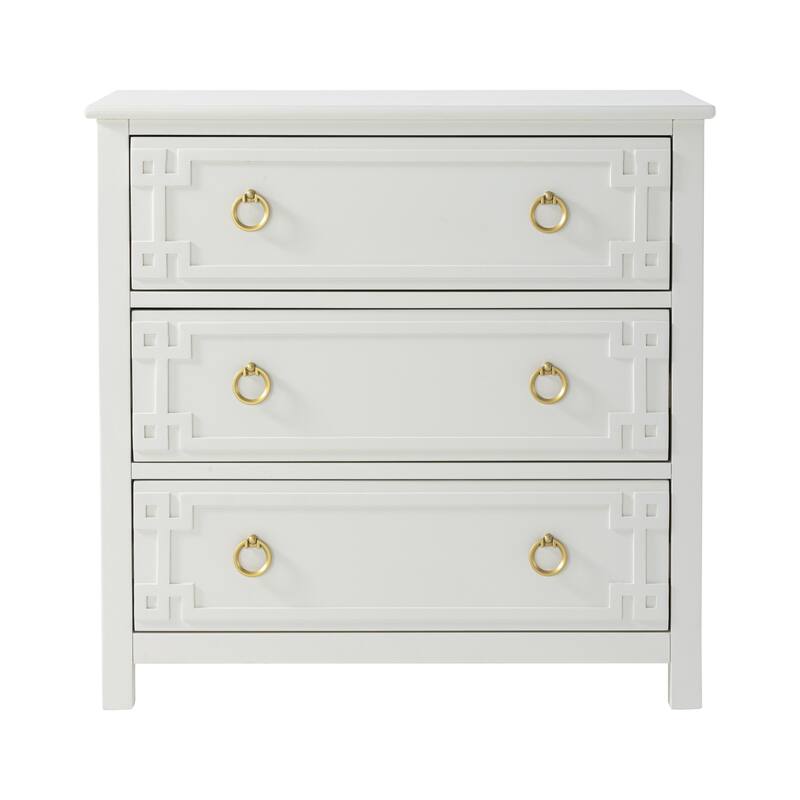 COZAYH Farmhouse 3-Drawer Dresser, Rustic Chest of Drawers with Embossed Geometric Lines, French Country, Fully-Assembled
