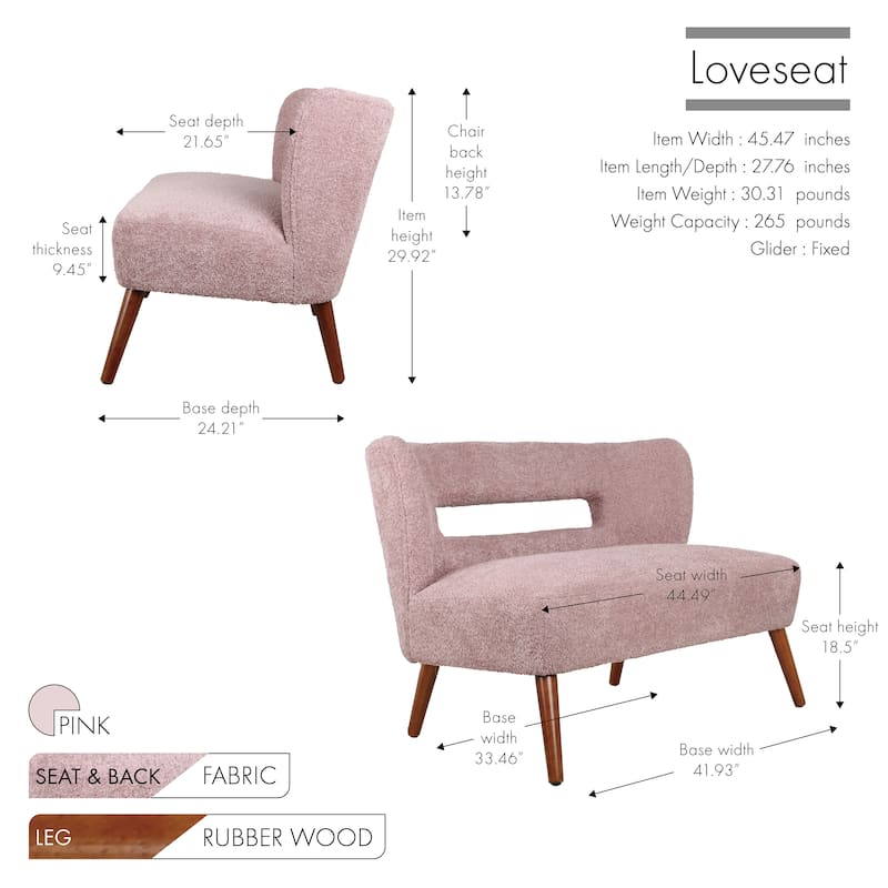Porthos Home Hedra Sherpa Fabric Loveseat Small Couch Sofa with Wooden Legs