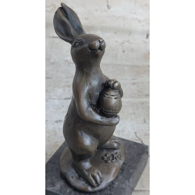 Cuddly Lil Lady Bunny Carrot Basket Bronze Sculpture Statue Figure Figurine Art
