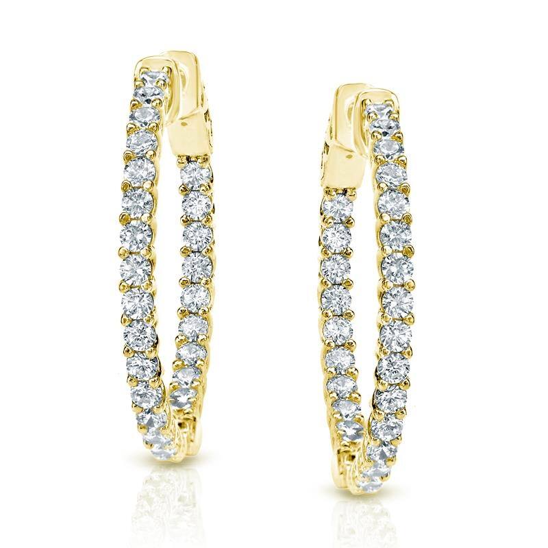 Auriya 14k Gold 2 1/2ctw Small or Medium Inside-out Diamond Hoop Earrings (H-I, SI1-SI2) - Medium (1.41-inch) - Yellow Gold