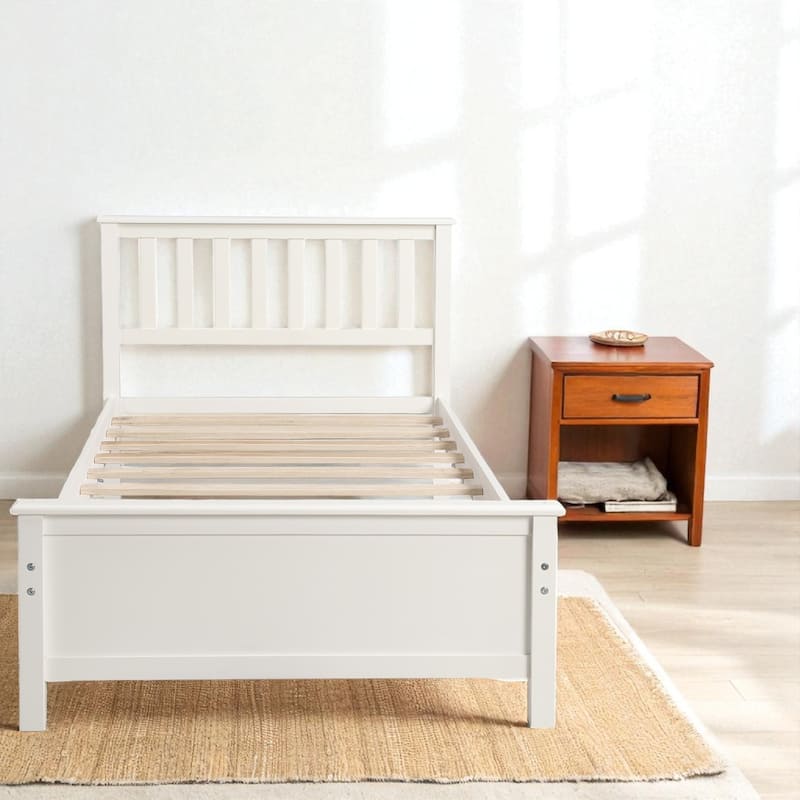 Twin Size Wood Platform Bed with Headboard, Footboard, Solid Slats Support and Classic Frame