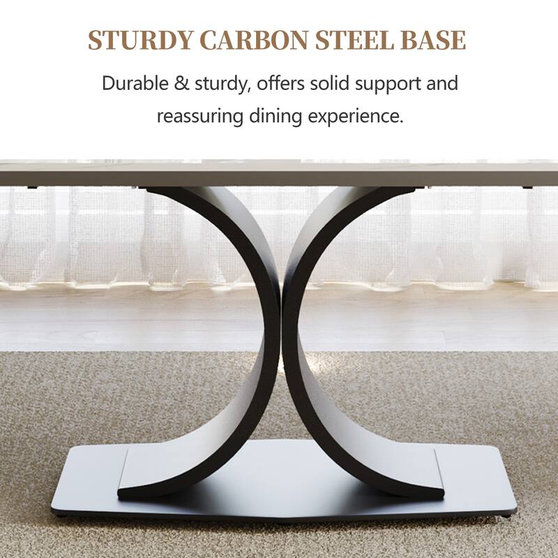 63"-94"Modern Extendable Dining Table for 6-10, Glossy White Kitchen Table with Black Carbon Steel Legs