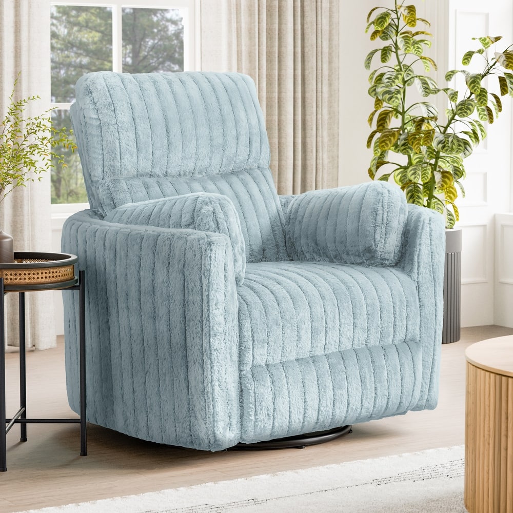 Furniture of America Jorvien Modern Chenille Power Swivel Glider Recliner with Pillows