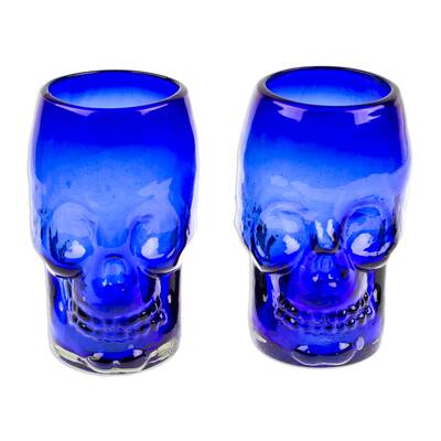 Novica Handmade Blue Skull Handblown Glass Tumblers (Pair)