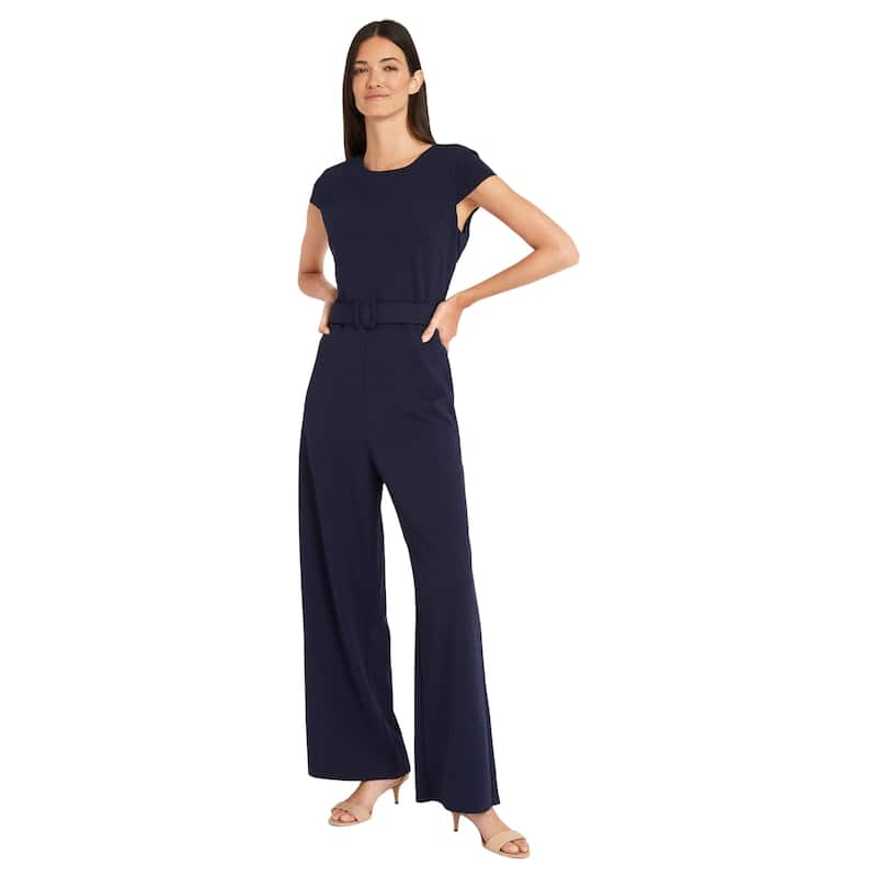 Maggy London Cap Sleeve Belted Jumpsuit - Navy - 6